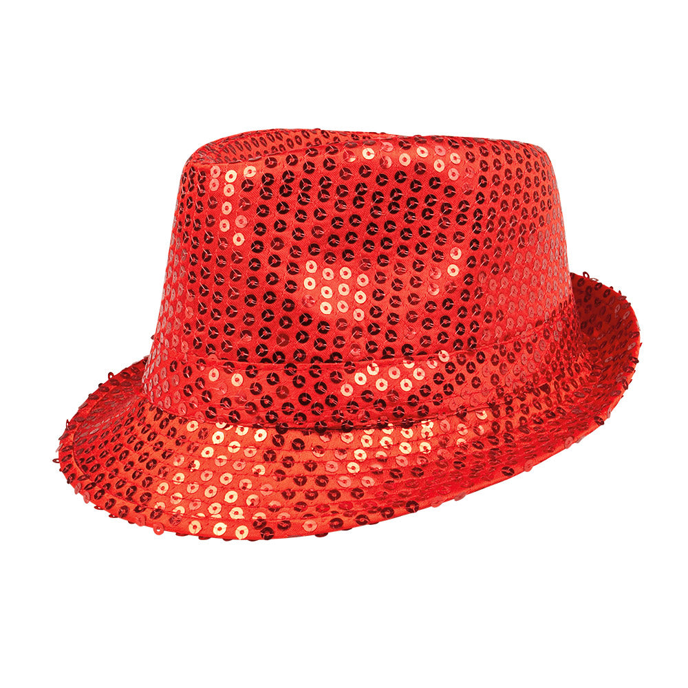 Rode trilby hoed met glitters