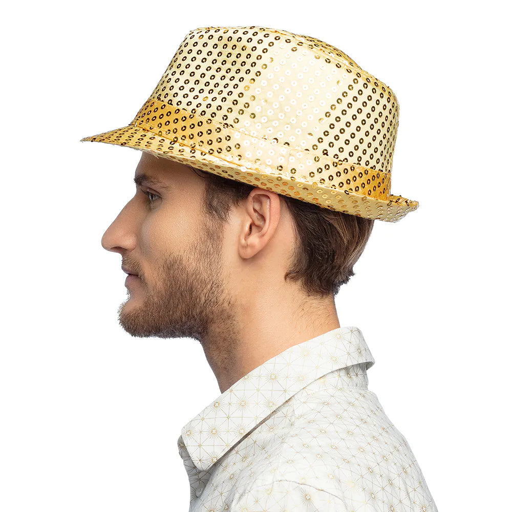 Gouden Trilby Hoed met Glitters