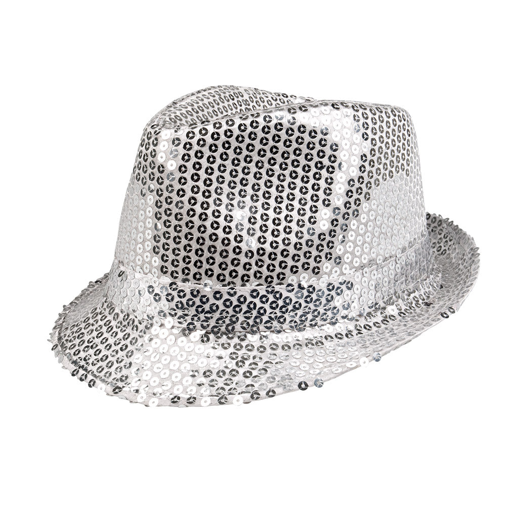 Zilveren trilby hoed met glitters