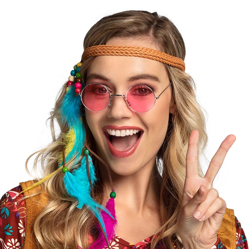Hippie Bril Roze – Flower Power Bril – Jaren 60 & 70 – Volwassenen – Verkleedbril