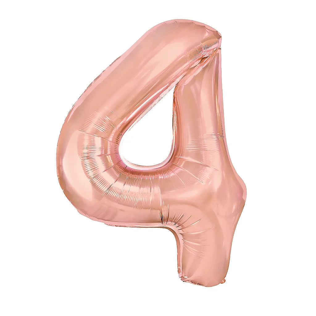 Folieballon Cijfer 4 Roségoud 40 cm – Geschikt voor Lucht en Helium