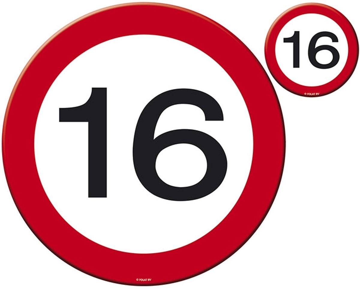 Placemats en Onderzetters 16 Jaar Verkeersbord 4st