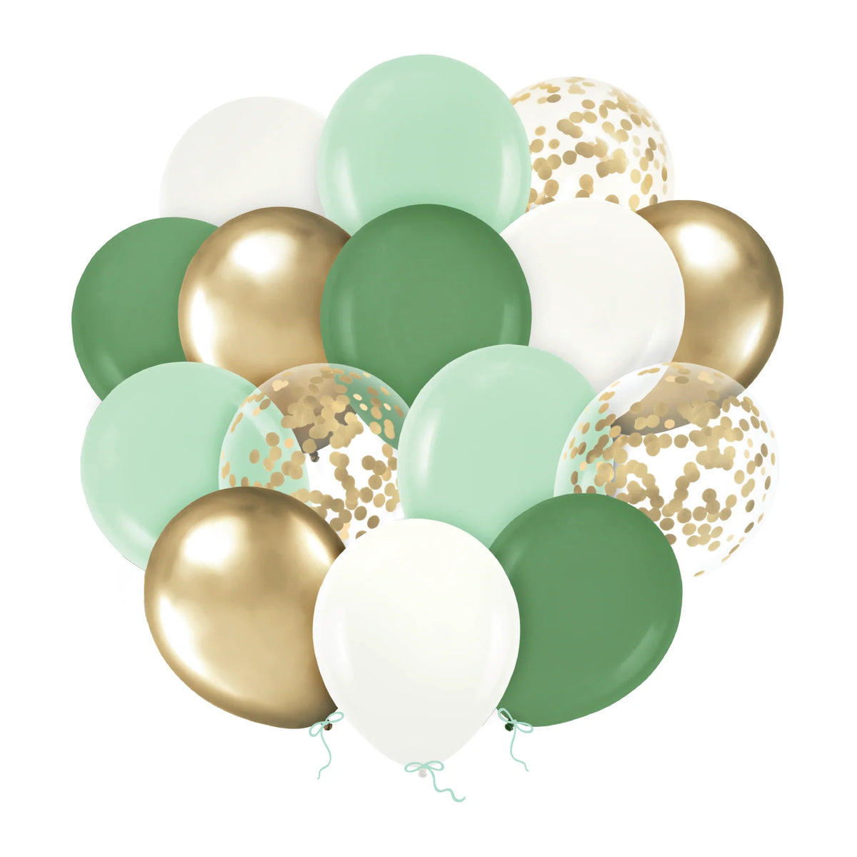 Ballonnen Set Groen Wit Goud met Confetti 15 Stuks