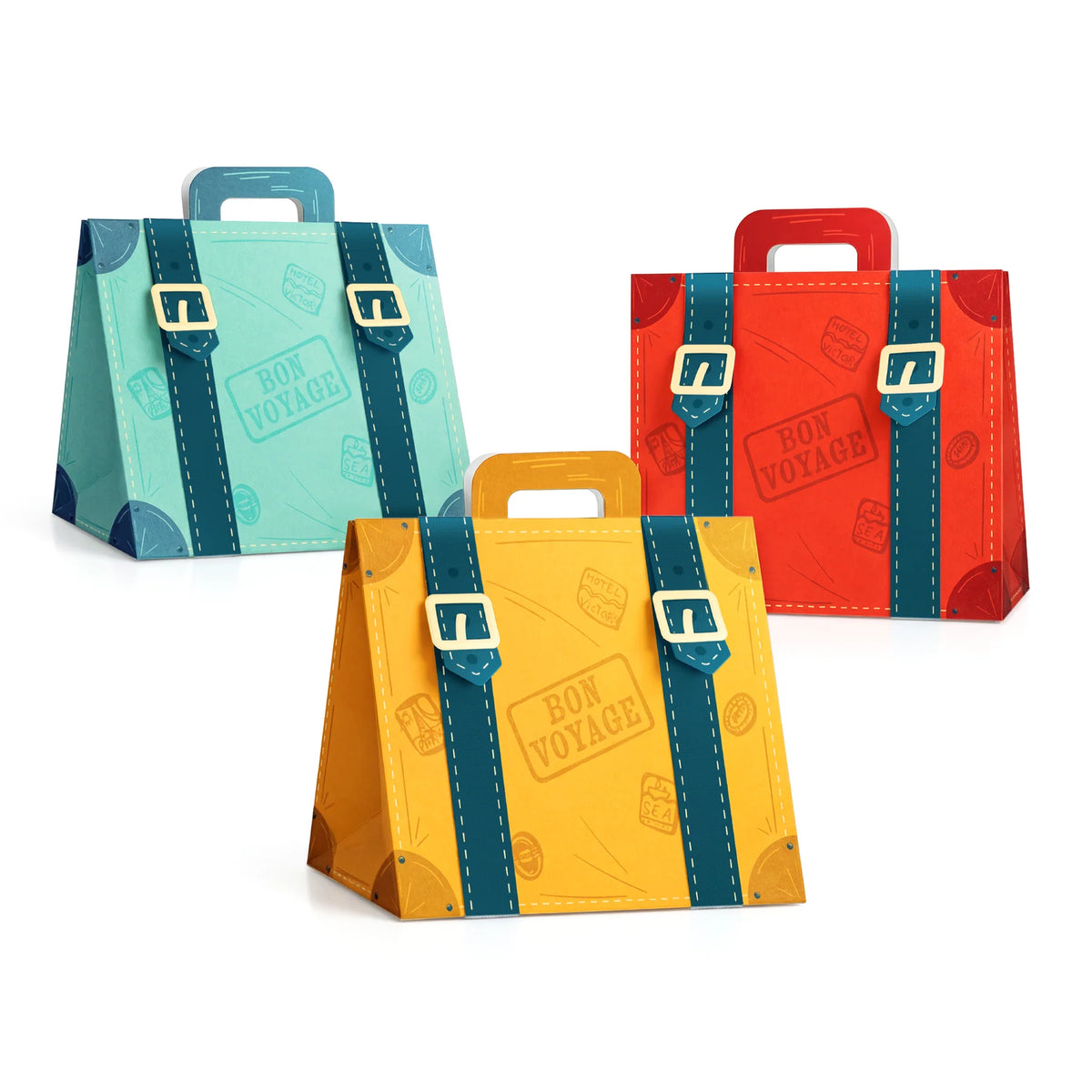 Vrolijke Treinen Koffer Snoepzakjes – Uitdeelzakjes met Lijmpuntjes – 13 x 13 cm – 6 Stuks
