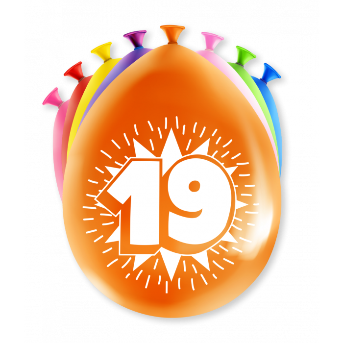Ballonnen 19 Jaar Gekleurd 8st