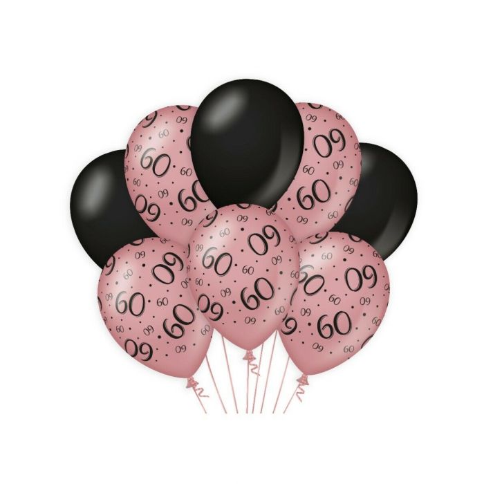 Ballonnen 60 jaar Rose/Zwart 30cm 8st