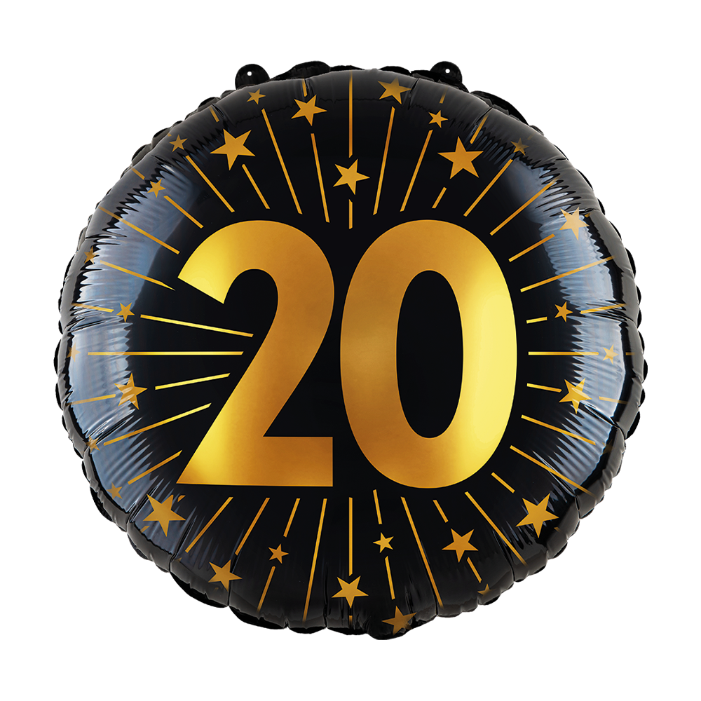 20 jaar helium ballon zwart goud folie 45 cm