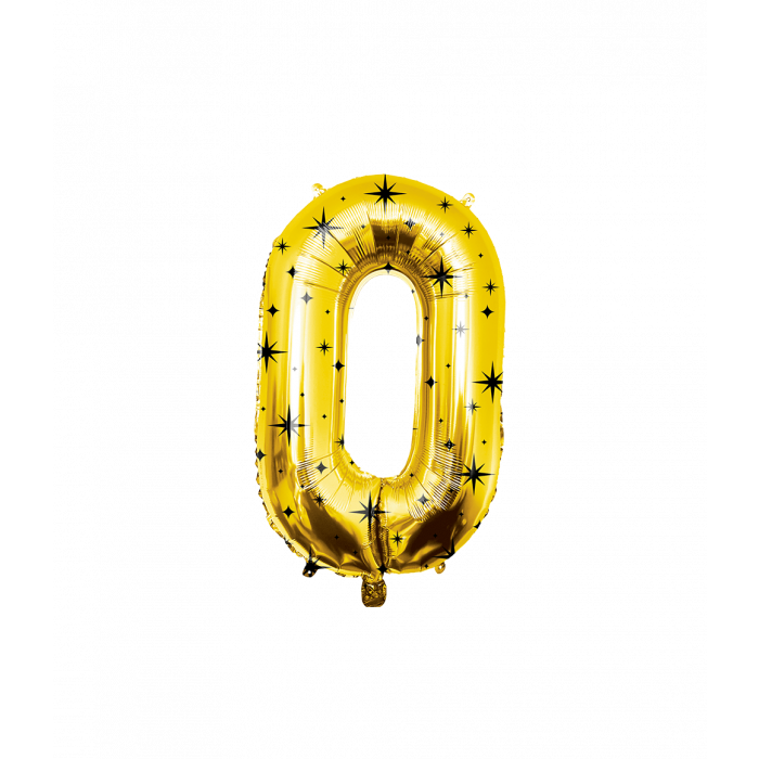 0 jaar cijfer ballon zwart goud sterren 86 cm
