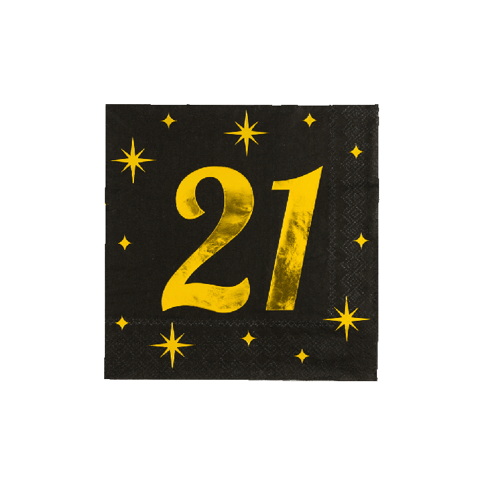 21 Jaar Servetten Zwart Goud 19cm 16st