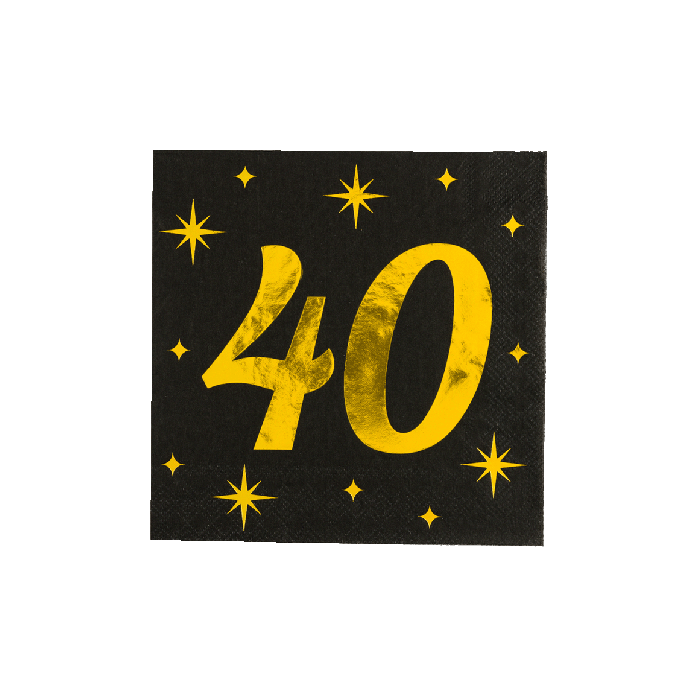 40 Jaar Servetten Zwart Goud 19cm 16st