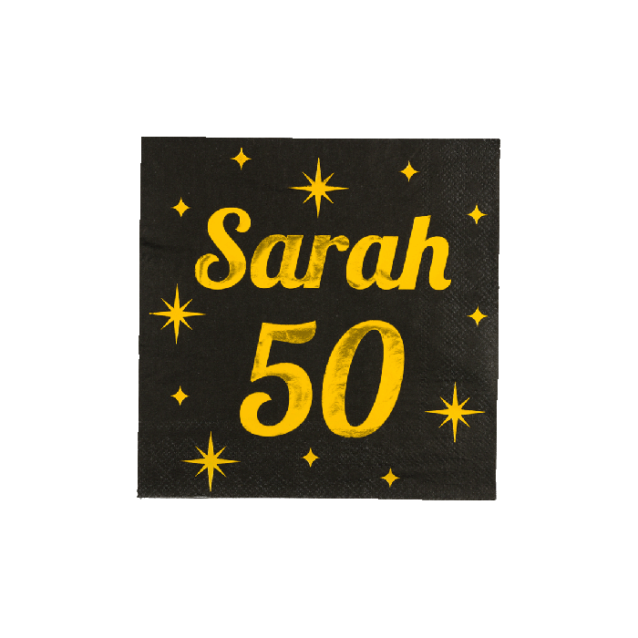 Sarah 50 Jaar Servetten Zwart Goud 19cm 16st