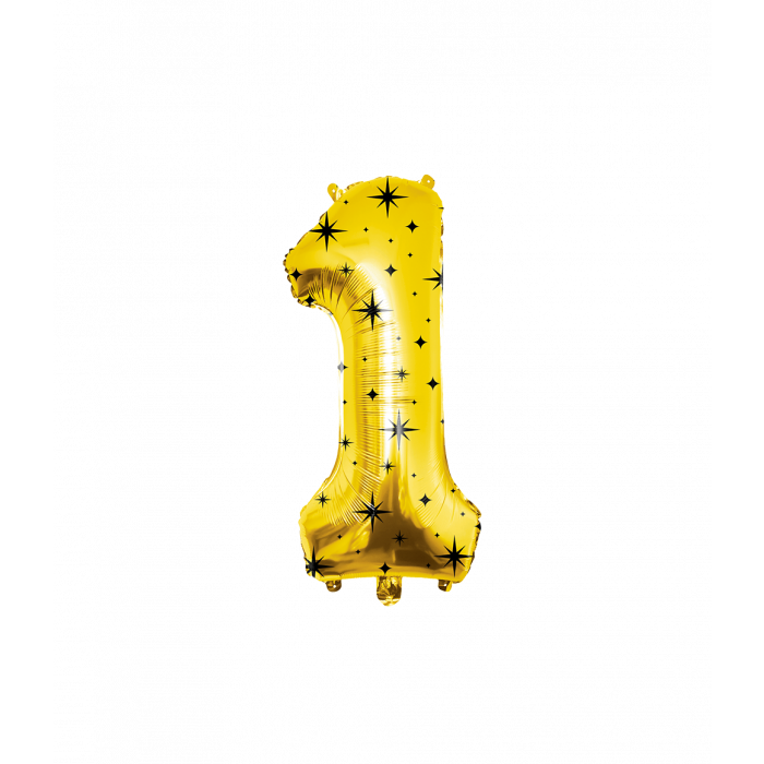 1 Jaar Cijfer Ballon Zwart Goud Sterren 86cm