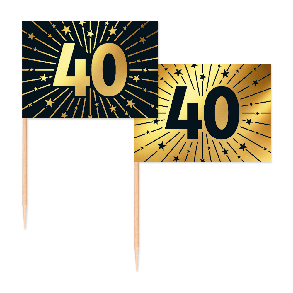 40 Jaar Cocktailprikkers Zwart Goud 50st