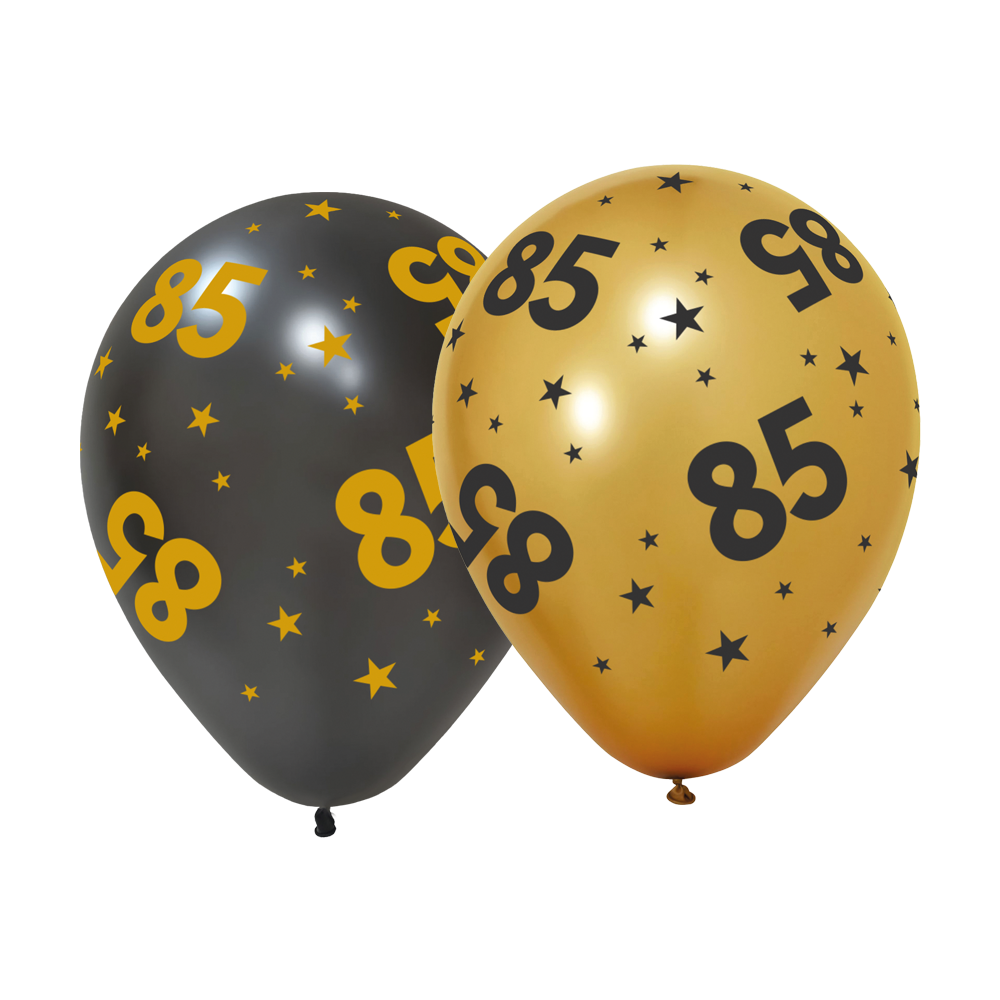 85 Jaar Zwart Goud Ballonnen 6st