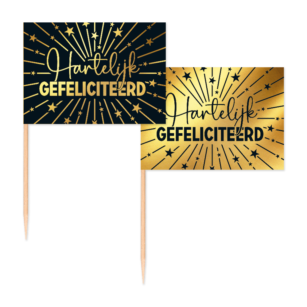 Hartelijk Gefeliciteerd Cocktailprikkers Zwart Goud 50st