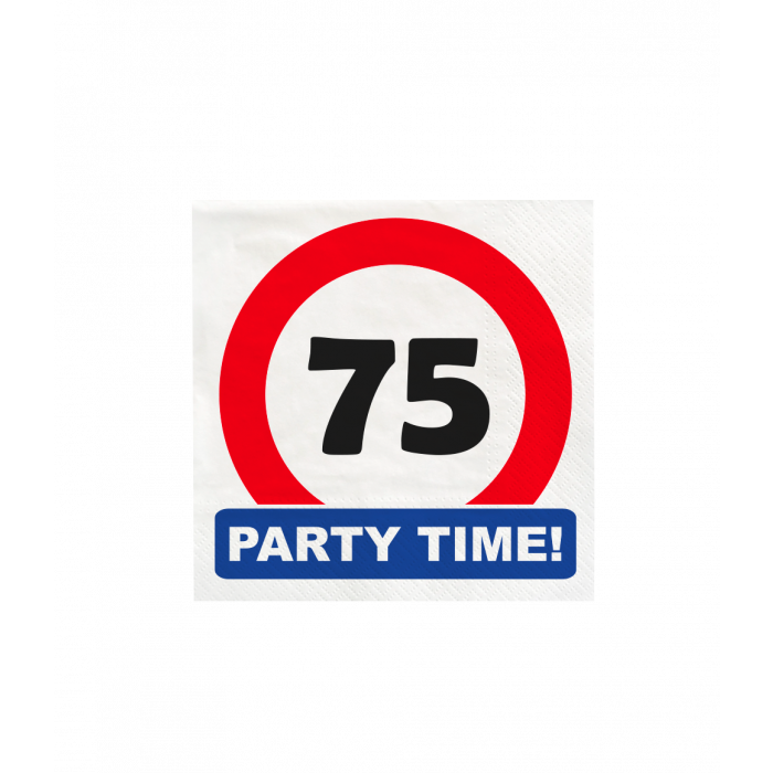Verkeersbord 75 jaar Party Time Servetten 16st