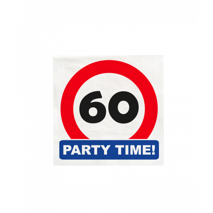Verkeersbord 60 jaar Party Time Servetten 16st