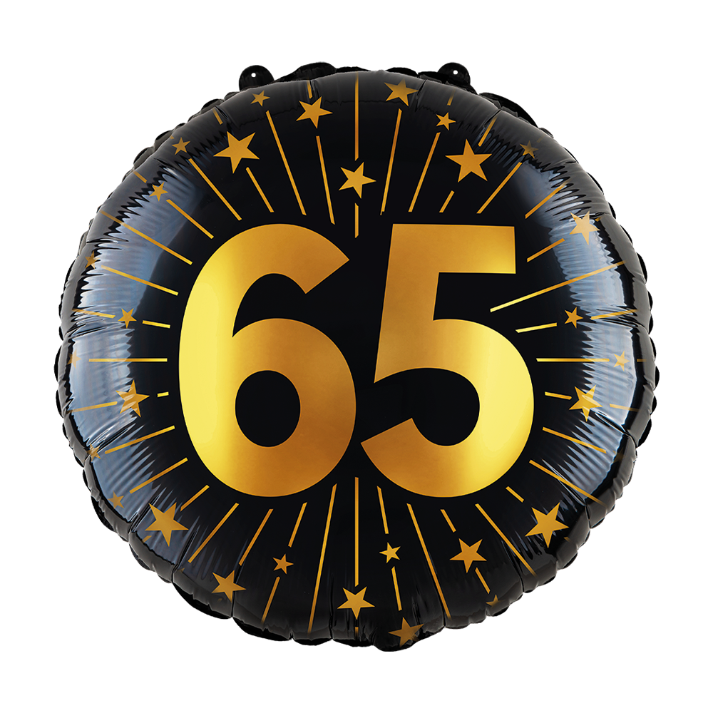 65 Jaar Helium Ballon Zwart Goud Folie Leeg 45cm