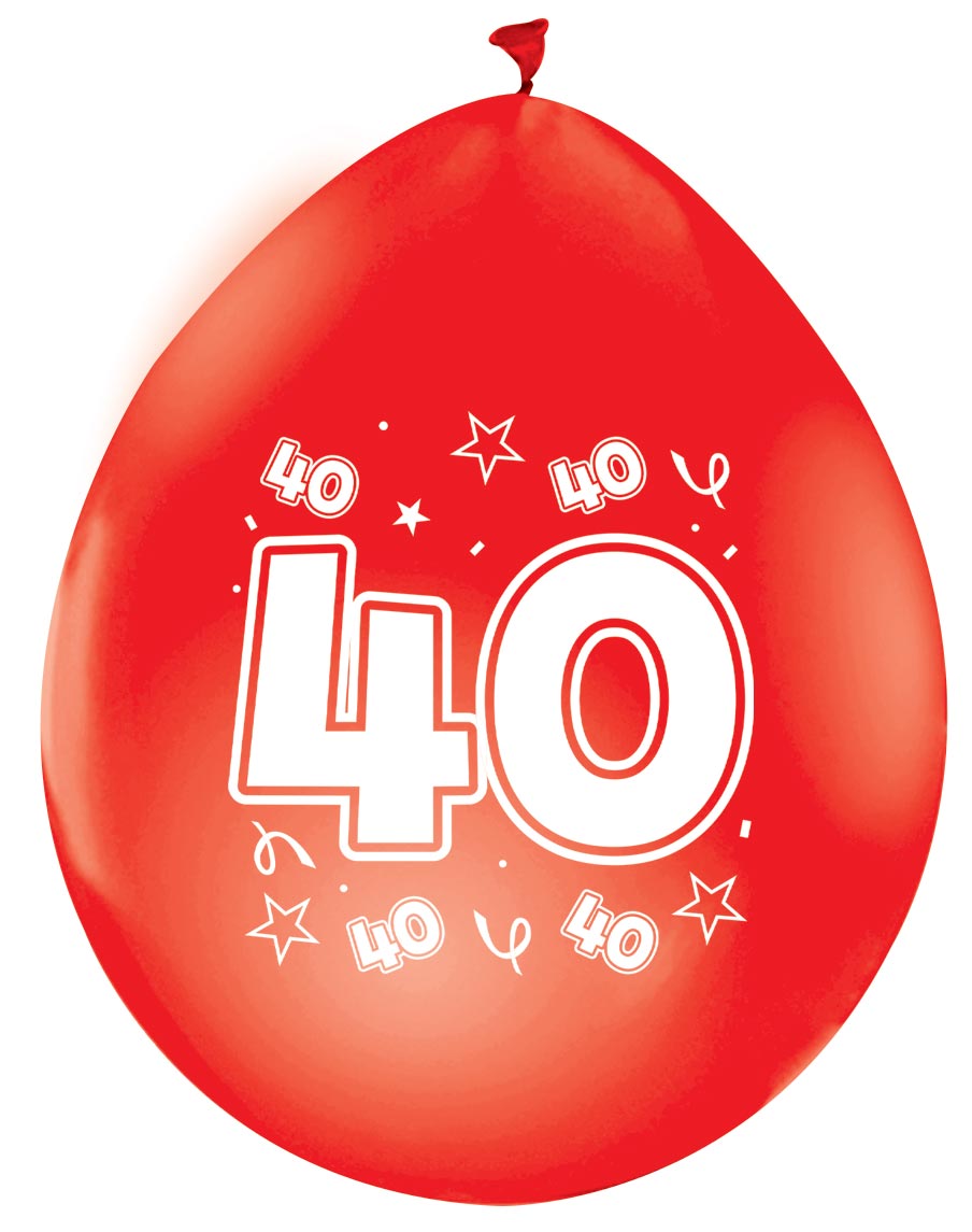 Gekleurde Ballonnen 40 Jaar 30cm 8st