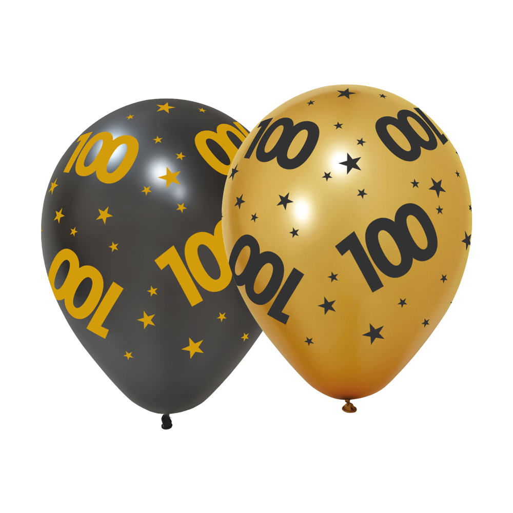 100 Jaar Zwart Goud Ballonnen 6st