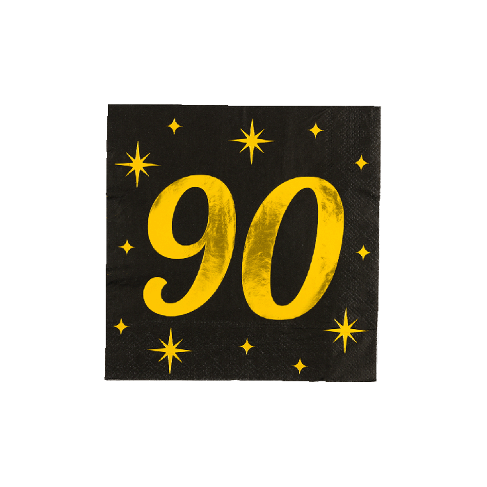 90 Jaar Servetten Zwart Goud 19cm 16st