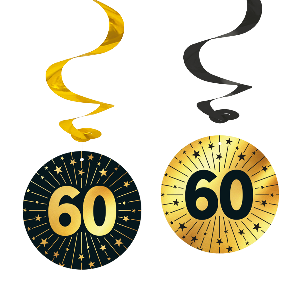 60 Jaar Zwart Goud Swirls 4st