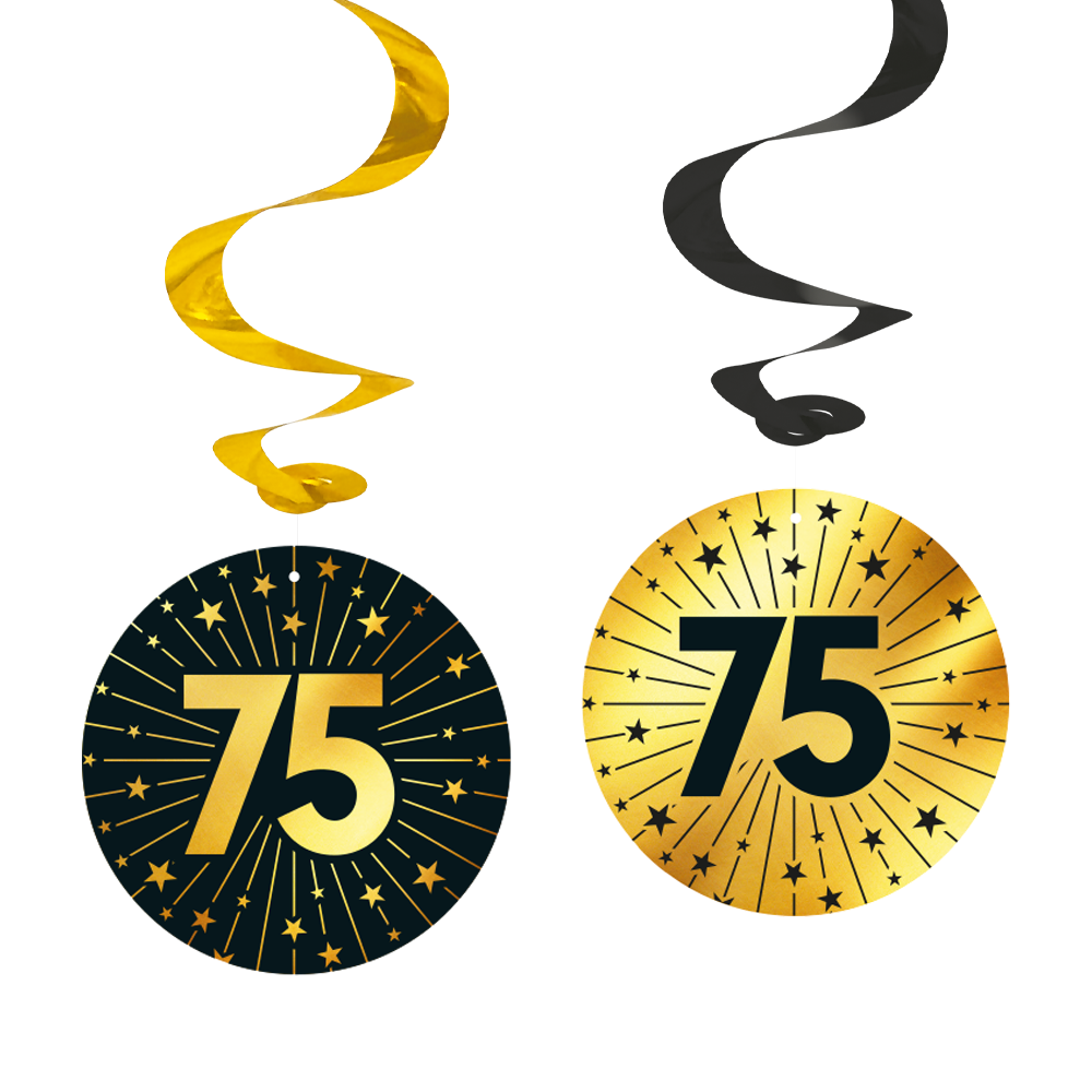 75 Jaar Zwart Goud Swirls 4st