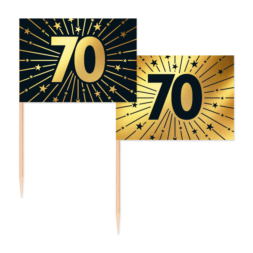 70 Jaar Cocktailprikkers Zwart Goud 50st