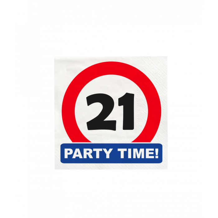 Verkeersbord 21 jaar Party Time Servetten 16st