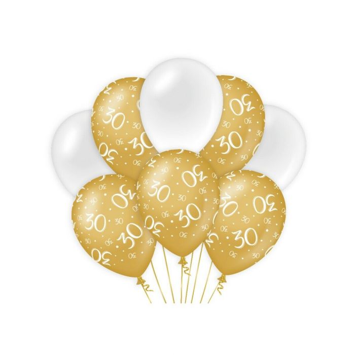 Ballonnen 30 jaar Goud/Wit 30cm 8st