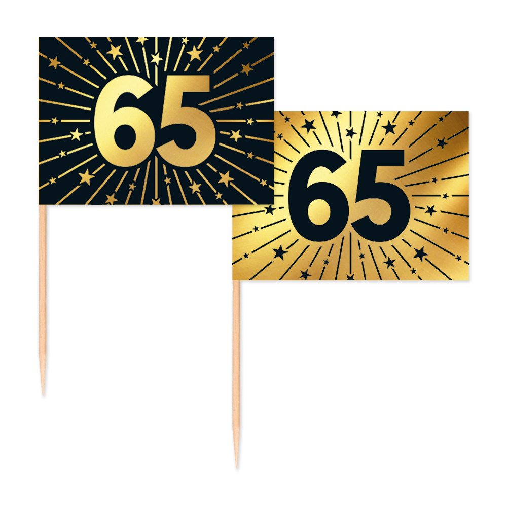 65 Jaar Cocktailprikkers Zwart Goud 50st