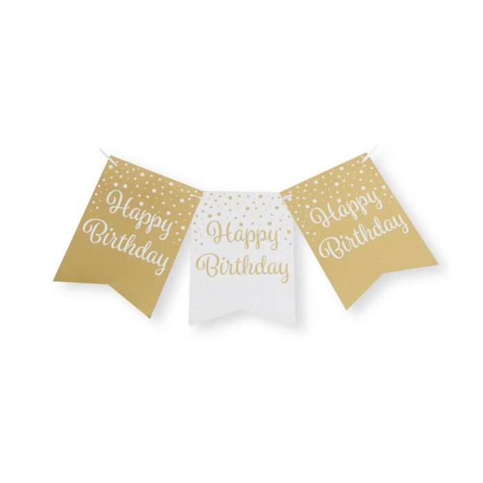 Slinger Happy Birthday Goud/Wit 6m