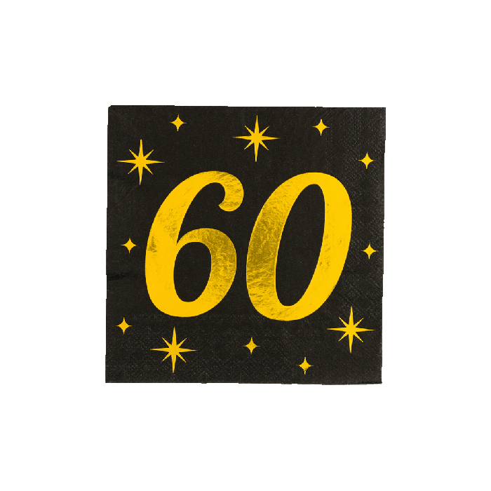 60 Jaar Servetten Zwart Goud 19cm 16st