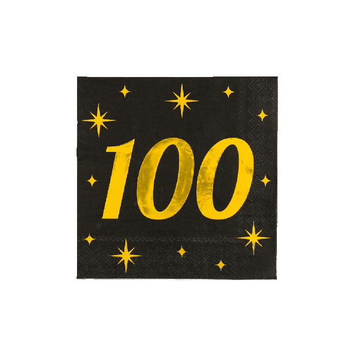 100 Jaar Servetten Zwart Goud 19cm 16st