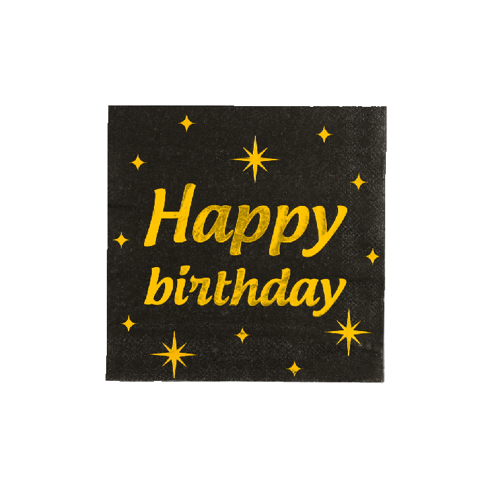 Happy Birthday Servetten Zwart Goud 19cm 16st