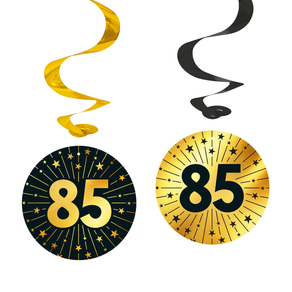 85 Jaar Zwart Goud Swirls 4st