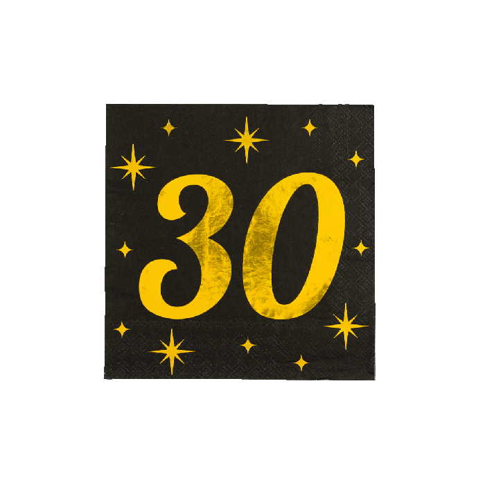 30 Jaar Servetten Zwart Goud 19cm 16st