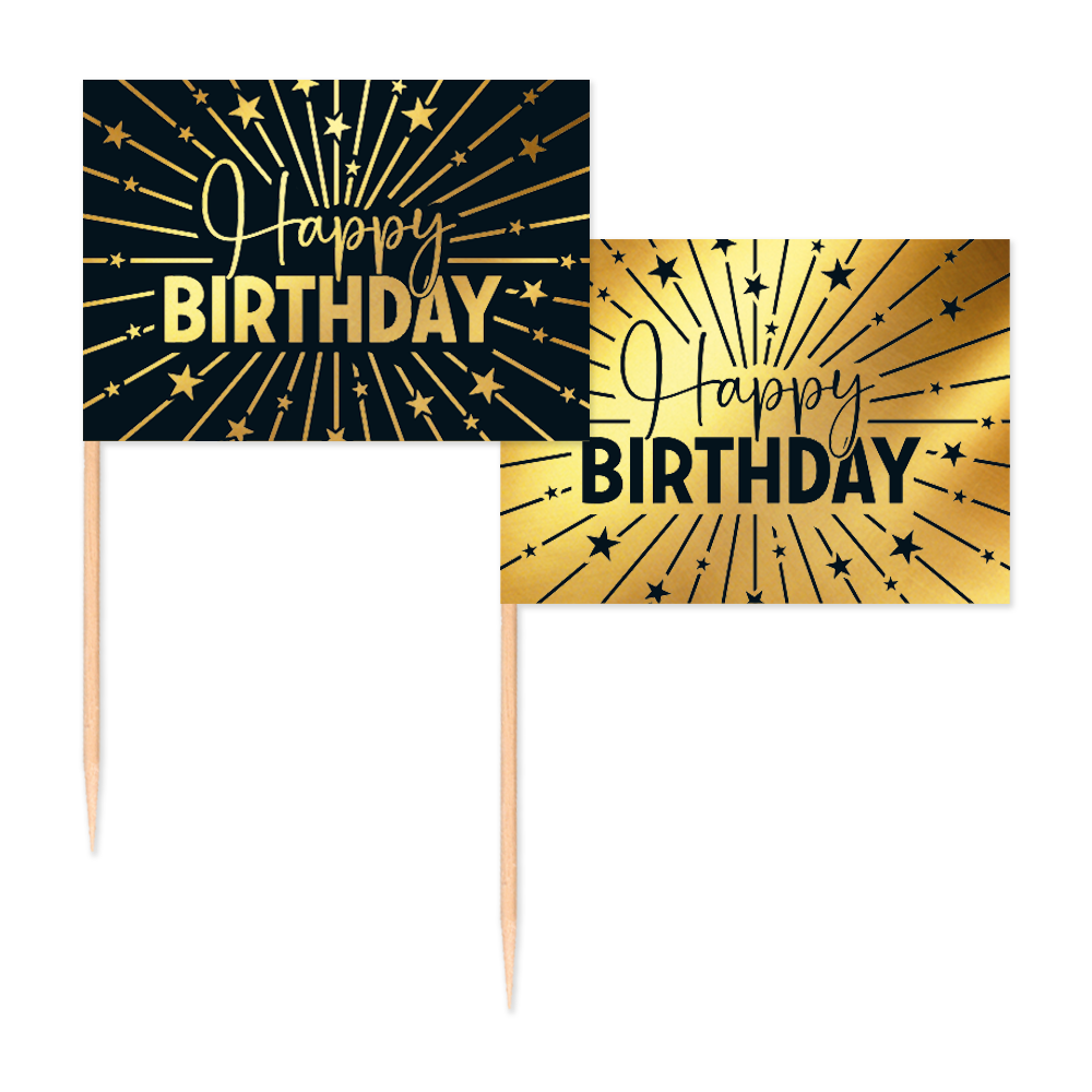 Happy Birthday Cocktailprikkers Zwart Goud 50st