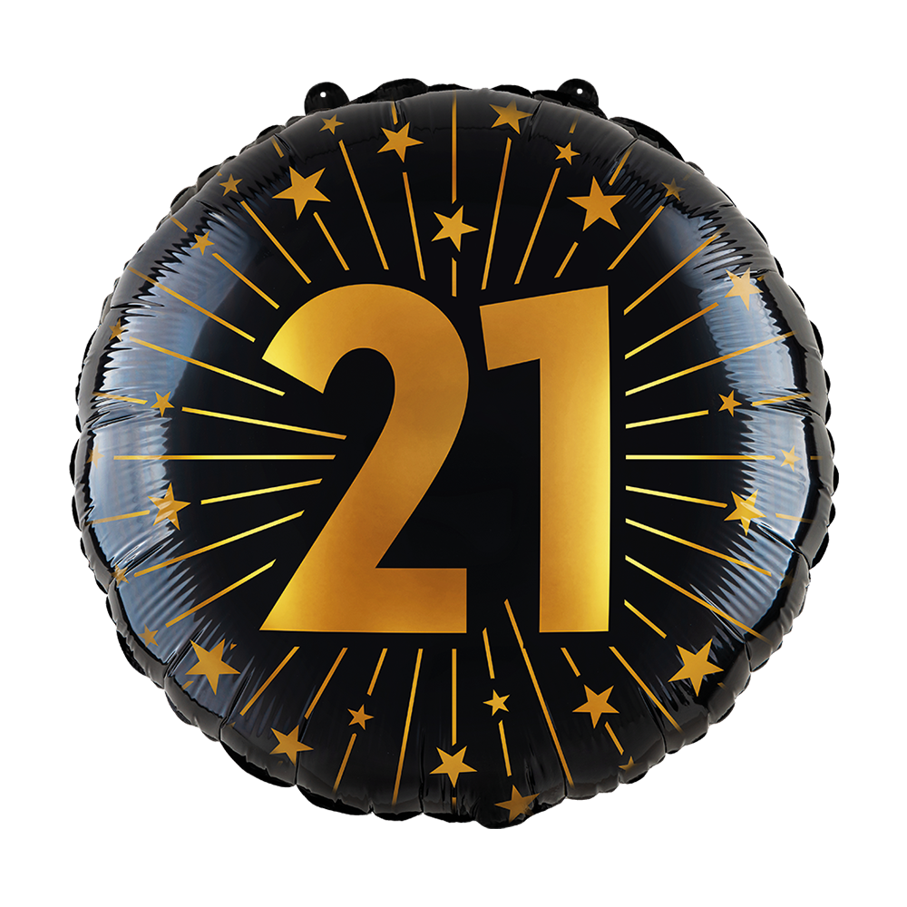 21 jaar helium ballon zwart goud folie 45 cm