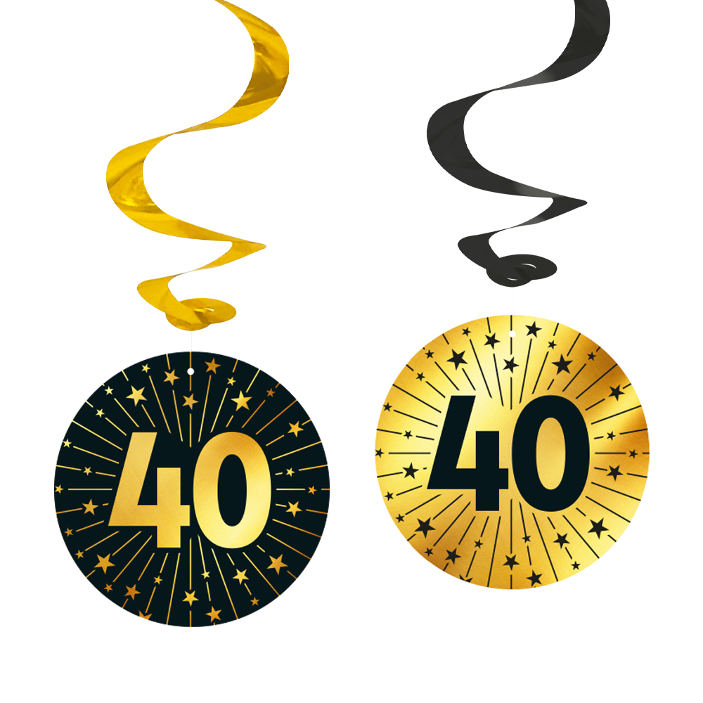 40 Jaar Zwart Goud Swirls 4st
