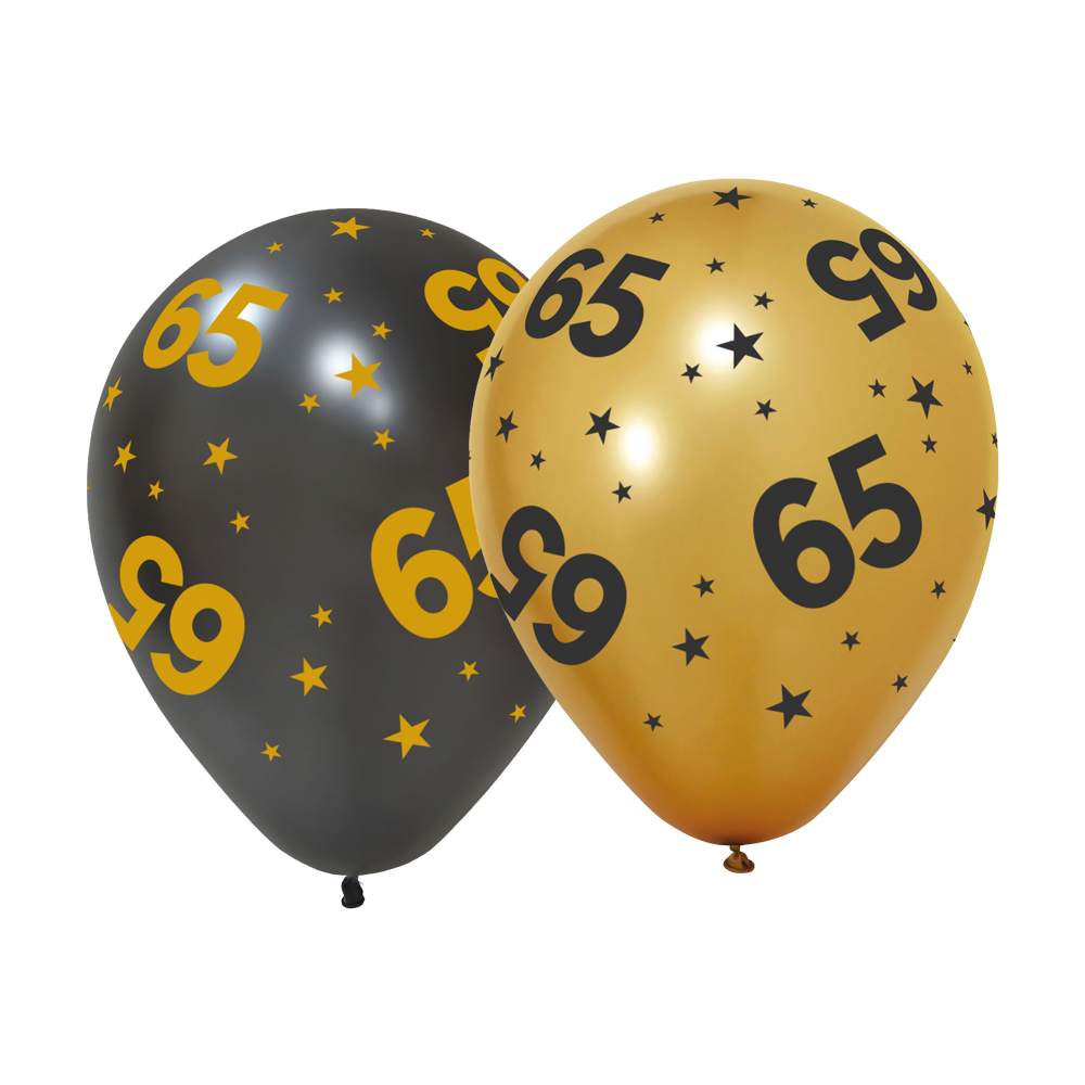 65 Jaar Zwart Goud Ballonnen 6st