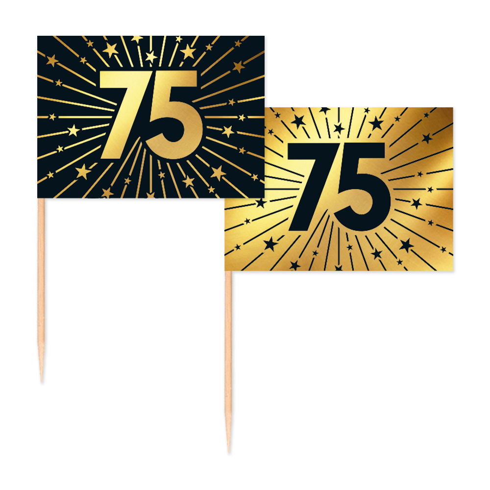 75 Jaar Cocktailprikkers Zwart Goud 50st