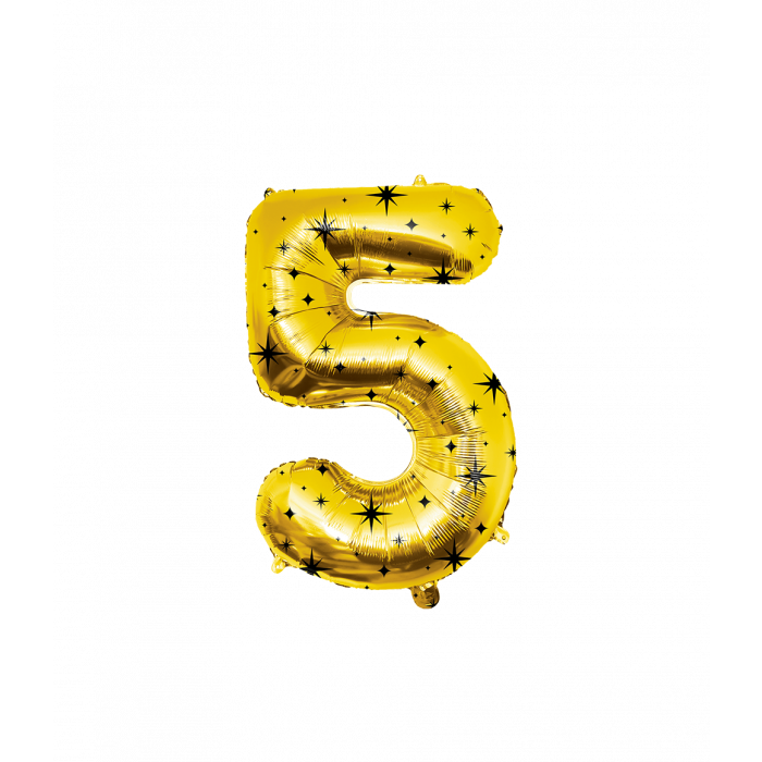 5 Jaar Cijfer Ballon Zwart Goud Sterren 86cm