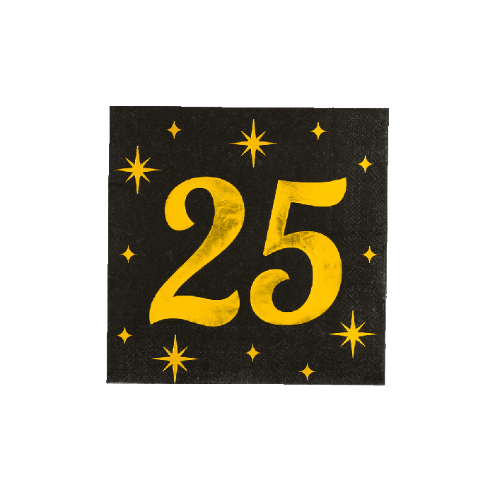 25 Jaar Servetten Zwart Goud 19cm 16st