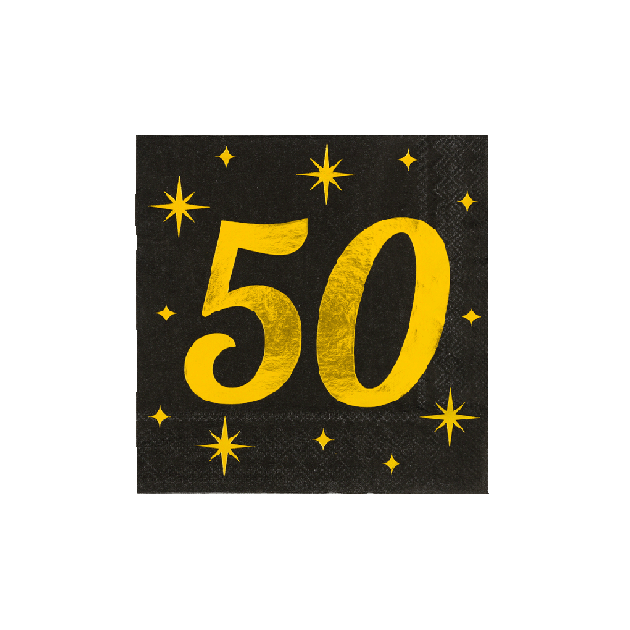 50 Jaar Servetten Zwart Goud 19cm 16st
