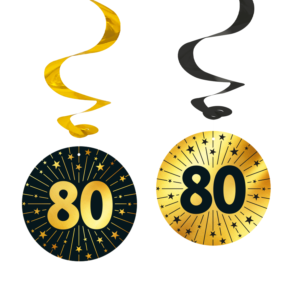 80 Jaar Zwart Goud Swirls 4st