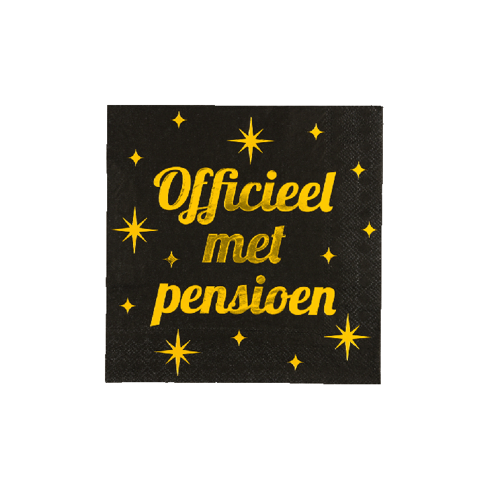 Pensioen Servetten Zwart Goud 19cm 16st