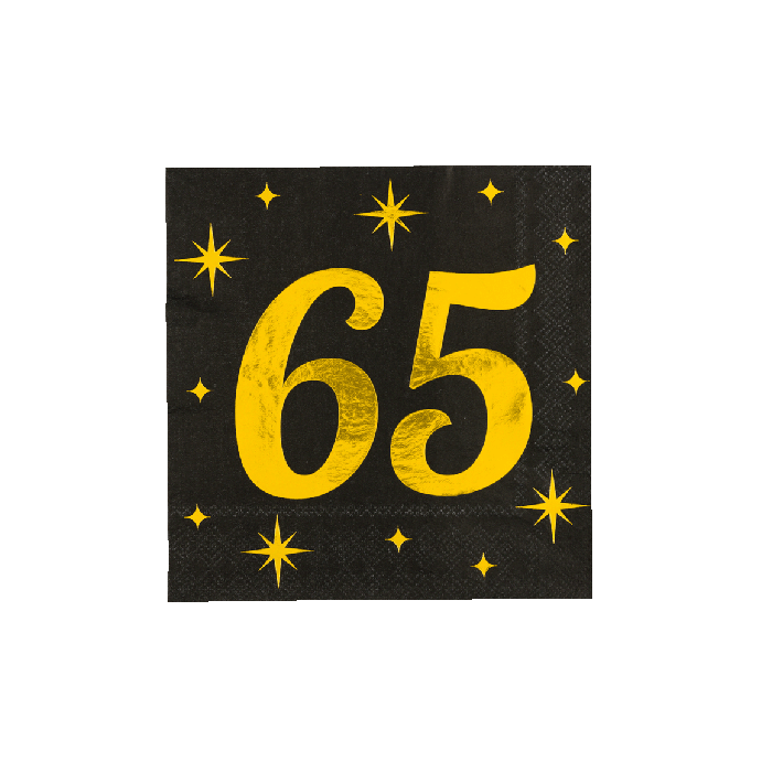 65 Jaar Servetten Zwart Goud 19cm 16st