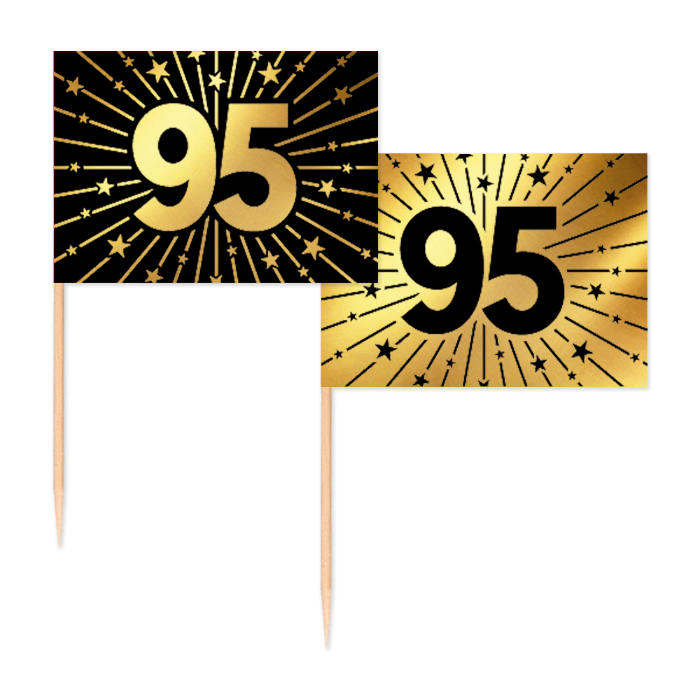 95 Jaar Cocktailprikkers Zwart Goud 50st