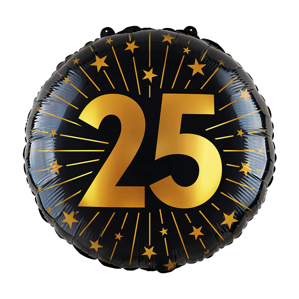 25 Jaar Helium Ballon Zwart Goud Folie Leeg 45cm